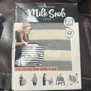 The Originals Milk snob cover for baby car seat.white and gray striped.